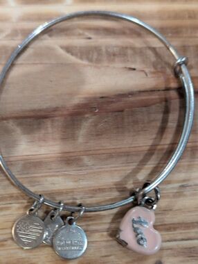 Alex and Ani Inspired Pink Heart Charm Bangle Bracelet